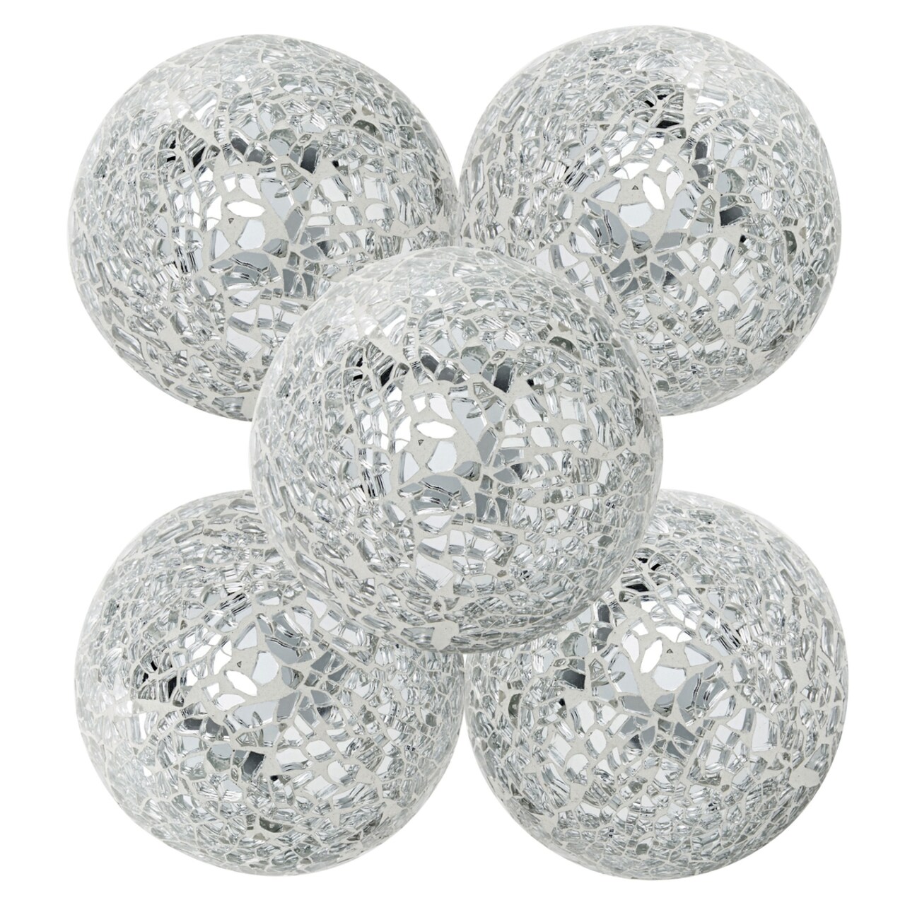 5 Pack Silver Decorative Balls for Centerpiece Bowls, 3-Inch Mosaic Glass Sphere for Home Décor, Accessories for Living Room